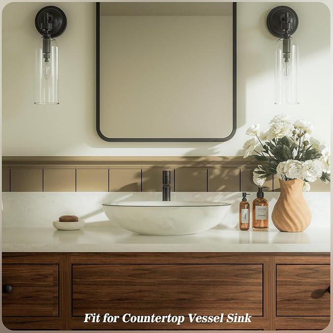 One Hole Tall Bathroom Vessel Sink Faucet, Oil Rubbed Bronze Single Hole Single Handle Modern Bathroom Faucet, with Pop Up Drain and Water Supply Line, FH02-ORB-V