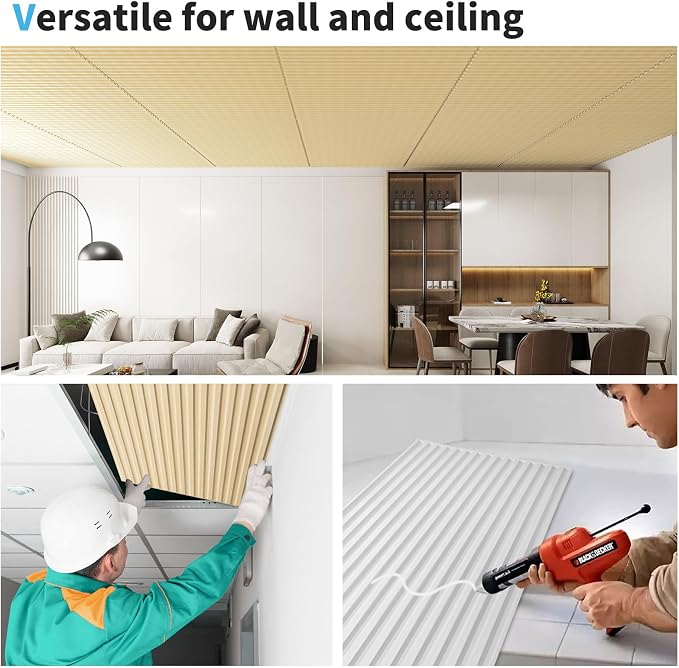 Art3d Fluted Slat 3D Wall Panels, Drop Ceiling Tiles, 12-Pack, Oak | 24" x 48" , Lightweight, Break-Proof, Compatible with Grid System, Ideal for Home, Commercial Spaces