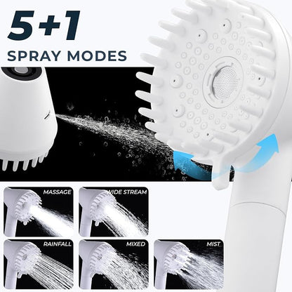2026 Magnetic Filtered Shower Head with Handheld– High Pressure Showerhead with Power Wash Mode, Chlorine Removal, Massage Brush, Pressure Adjustable, One-Touch Pause (White)