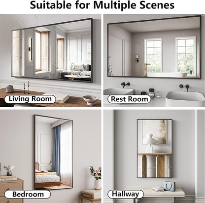 Bathroom Mirror 30"x50" Matte Black Rectangle Bathroom Wall Mirror for Over Sink, Modern Large Vanity Mirror, HD Tempered Glass, Anti-Rust Aluminum Alloy Frame, for Living Room, Bedroom, Entryway