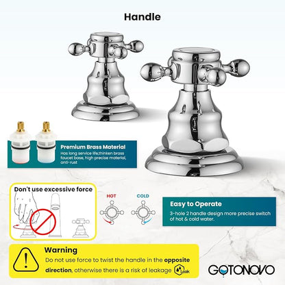 gotonovo Widespread Bathroom Sink Faucet 3 Hole Polished Chrome,No Label | Vintage 8’’ Bathroom Faucet,2 Cross Handle,6-16’’ Sink,Vanity,RV,Farmhouse,SUS304,24’’ cUPC Hose,Pop Up Drain,Deck Mount