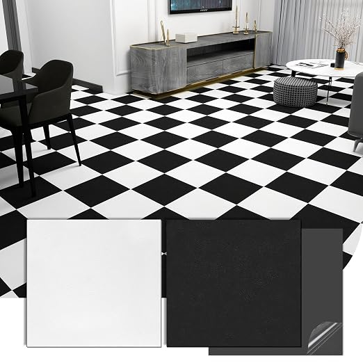20-Pack 12"x12" Peel and Stick Floor Tiles Waterproof Self Adhesive Vinyl DIY Flooring for Bedroom, Bathroom, Kitchen, RV, Cover 20 Sq. Ft, Matte Black & White