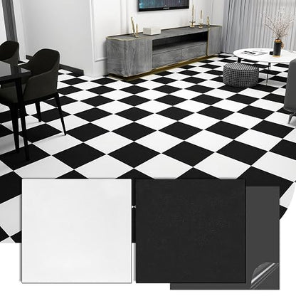 10-Pack 12"x12" Peel and Stick Floor Tiles Waterproof Self Adhesive Vinyl DIY Flooring for Bedroom, Bathroom, Kitchen, RV, Cover 10 Sq. Ft, Matte Black & White