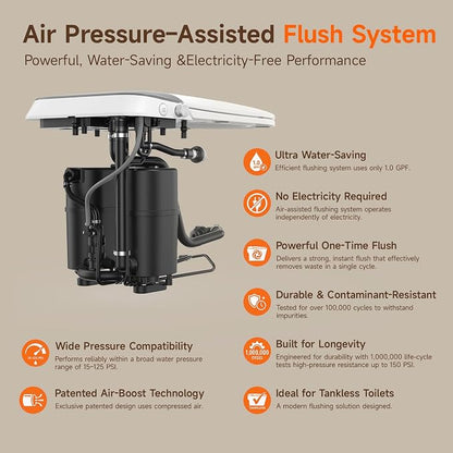 Non-Electric Bidet Toilet, One Piece Elongated Smart Toilet with Air Pressure-Assisted Flush, ADA Comfort Height, Foot Kick & Side Button Flush, 1.0 GPF, 12" Rough-In
