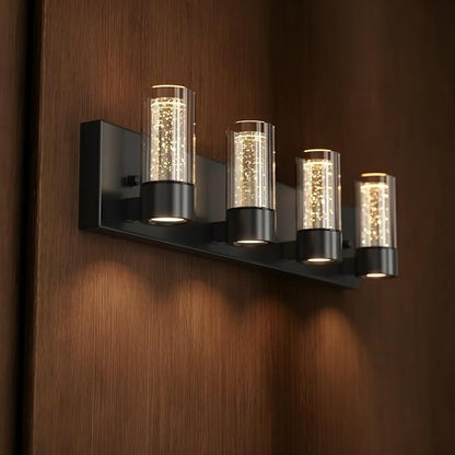 Alice Modern 4-Light Vanity Light Fixture, Integrated Led and Premium Bubble Glass, for Bathroom, Hallway, Entryway, Kitchen, Mirror, Laundry Room (Black)