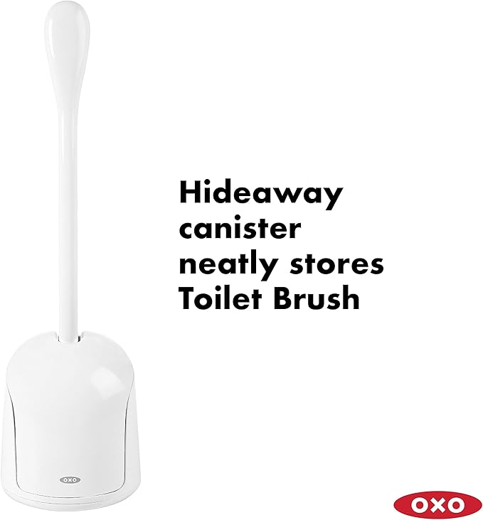 OXO Good Grips Compact Toilet Brush & Canister, Toilet Bowl Brush and Holder with Automatic Canister Door, Bathroom and Small Spaces Cleaning Supplies Essential (Pack of 6)