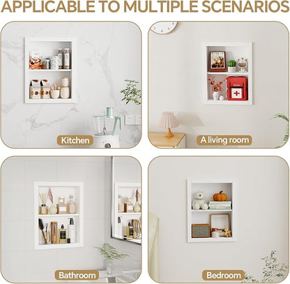 14'' * 18'' Recessed Medicine Cabinet Wall Niche Wood, 2-Tier Bathroom Niche Insert for Drywall, in Wall Shelf Medicine Cabinets Replacement, for Living Room, Bathroom Storage