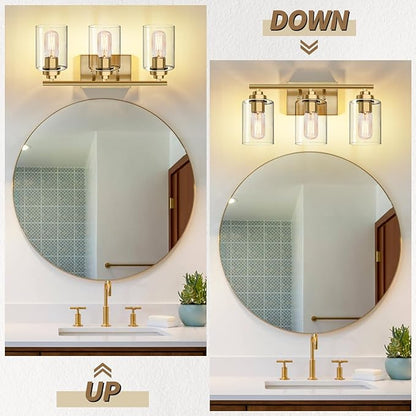 Bathroom Vanity Light Over Mirror,Bathroom Light Fixture Wall Sconce Lighting for Bedroom,Living Room (Gold, 3-Light)