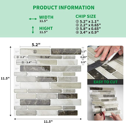 LONGKING Self-Adhesive Kitchen Backsplash, Marble Look Decorative Tiles (10 Tiles) (Light Brown) | Peel and stick backsplash, self-adhesive wall tile, Light Brown, marble, waterproof, kitchen bathroom wall, 10 tiles