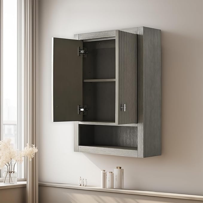 Vanity Art Vanity with Storage Cabinet & Shelves, Free-Standing Vanity with Soft-Closing Doors, Driftwood Gray, Golden Brushed Handware VA91-TC-DG-GB
