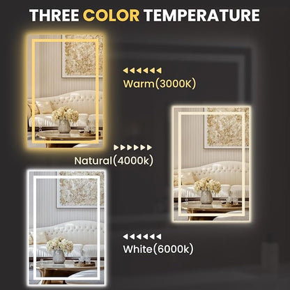LOAAO 20"X30" LED Bathroom Mirror with Lights, UL Listed | Anti-Fog, Dimmable, 3 Color Temperature, Backlit + Front Lit, Memory Function, Tempered Glass
