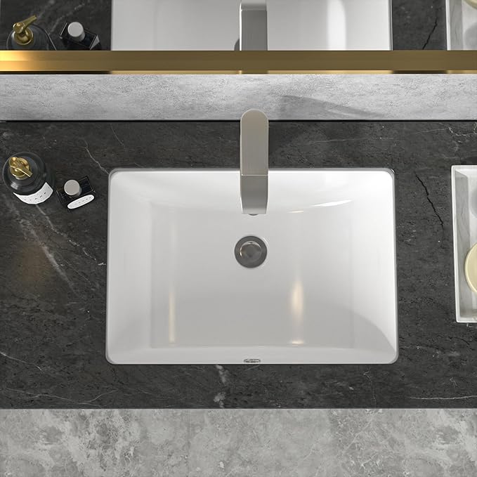 Sarlai Undermount Bathroom Sink White - 19.4 x 13.7 inch Rectangular Undermount Vessel Sink Modern White Ceramic Rectangle Sink, Vanity Sink Art Basin with Overflow, Interior Bowl Size 17.3"x11.6"