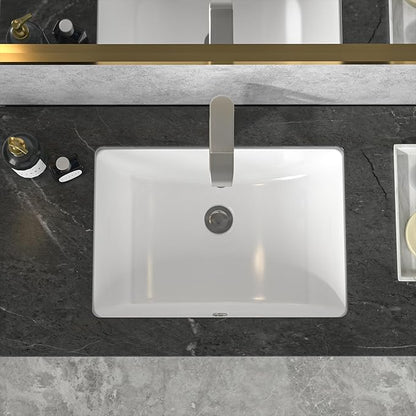 Sarlai Undermount Bathroom Sink White - 19.4 x 13.7 inch Rectangular Undermount Vessel Sink Modern White Ceramic Rectangle Sink, Vanity Sink Art Basin with Overflow, Interior Bowl Size 17.3"x11.6"
