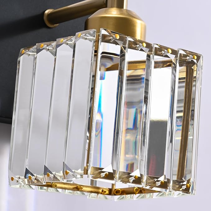 PRESDE Single Crystal Wall Sconce, Modern Black and Gold Vanity Light Fixture, 1-Light Wall Lamp for Bathroom Bedroom Hallway