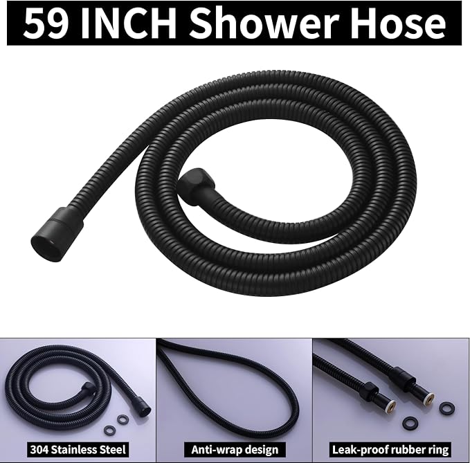 AYIVG Matte Black Finish Round Brass 2 In 1 Function High Pressure Handheld Shower Head Sprayer Hand Shower Wand with 59 Inch Hose For Bathroom Shower System