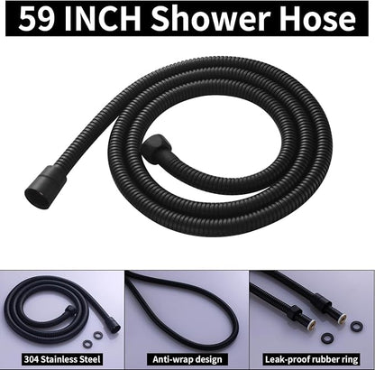 AYIVG Matte Black Finish Round Brass 2 In 1 Function High Pressure Handheld Shower Head Sprayer Hand Shower Wand with 59 Inch Hose For Bathroom Shower System
