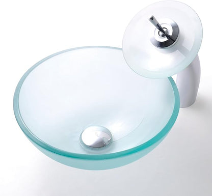 Kraus Frosted 14" Glass Vessel Bathroom Sink with PU-MR Satin Nickel