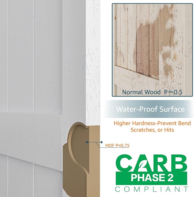 48''x 80'' Sliding Barn Door with 8 Ft Barn Door Hardware Kit | Pre-Drilled Holes Easy Assembly - Include Installation Manual, Water-Proof PVC Surface, H-Frame, White