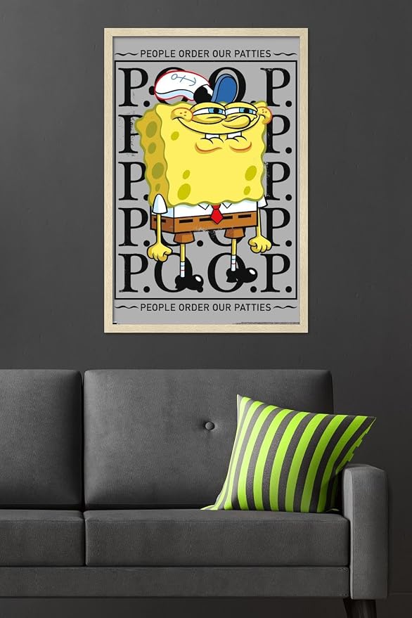Trends International Nickelodeon Spongebob - P.O.O.P. Wall Poster, 34L x 22.4W, Blonde Framed Version