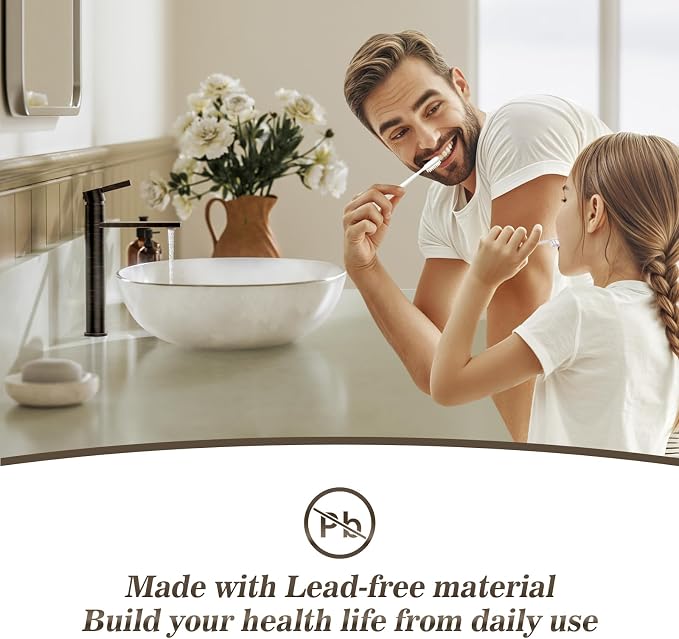 One Hole Tall Bathroom Vessel Sink Faucet, Oil Rubbed Bronze Single Hole Single Handle Modern Bathroom Faucet, with Pop Up Drain and Water Supply Line, FH02-ORB-V