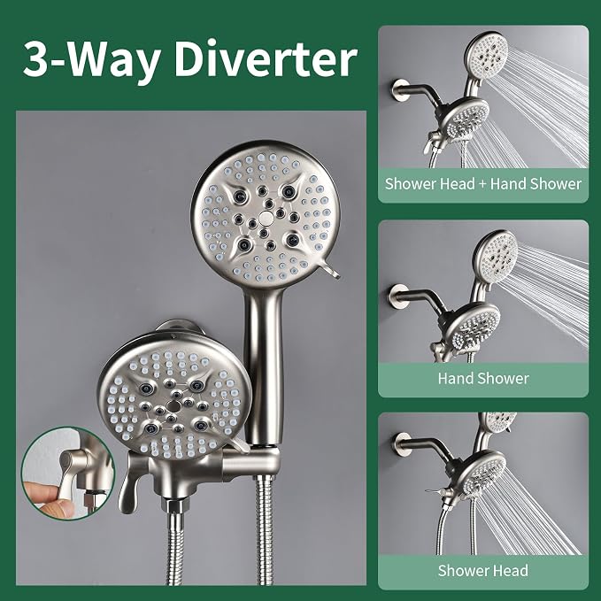 L829-2 Brushed Nickel Shower Faucet Set - Complete Dual Shower Head & Handheld Combo, Tub Spout & Trim Kit