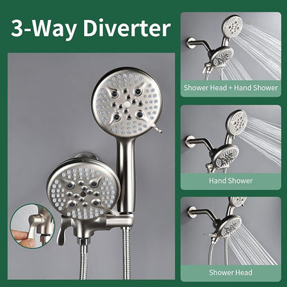 L829-2 Brushed Nickel Shower Faucet Set - Complete Dual Shower Head & Handheld Combo, Tub Spout & Trim Kit