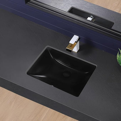 Undermount Bathroom Sink 20x15 Inch Small Bathroom Sink Black Porcelain Ceramic Bathroom Under Counter Lavatory Vanity Sink Basin Rectangular Undermount Sinks with Overflow