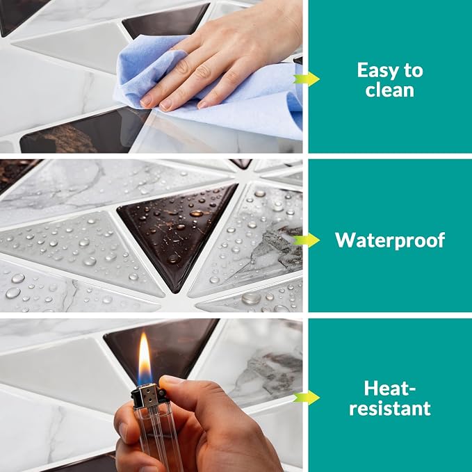 Joysticky 10-Sheet Peel and Stick Backsplash, 12" * 12" Crystal Texture Stick on Tiles Backsplash for Kitchen & Bathroom，Thicker Design Peel and Stick Wall Tiles（Black Gold）