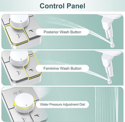 Bidet Attachment for Toilet, Ultra-Slim, Self Cleaning, Dual Nozzle, Feminine & Posterior Wash, Fresh Cold Water Sprayer, for Existing Toilets Seat, Baday Beday Badette Bedette, Silver