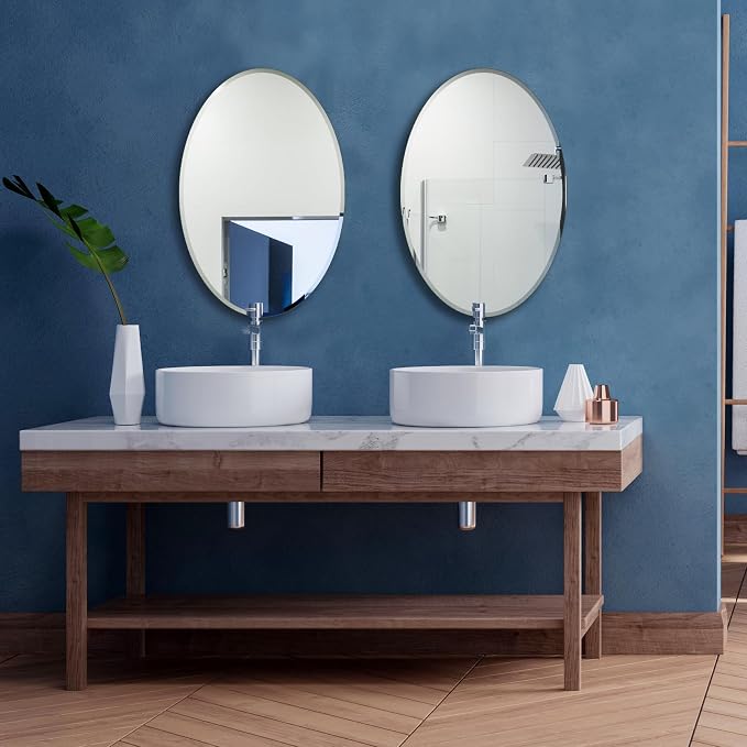 Bathroom Mirror for Over Sink 20" x 28" Oval Frameless Wall Mirror | Beveled Polished Edge Decorative Wall Mirror for Bathroom, Bedroom, Vanity and Entryway