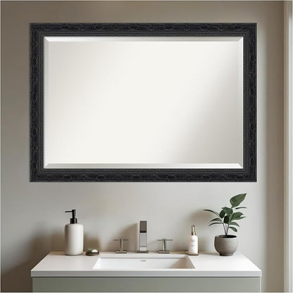 Amanti Art Black Bathroom Mirror for Over Sink, 28x40 Filigree Gloss Black Rectangle Vanity Mirror, Large Traditional Frame, Hangs Horizonally and Vertically, Bathroom Wall Decor, Beveled Edge