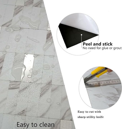 XUANINY Peel and Stick Tile Backsplash Self- Adhesive Wall Tiles Aluminum Mosaic Sticker for Kitchen (11.33"x11.92" Per Sheet, Pack of 10 pcs) (White Marble)