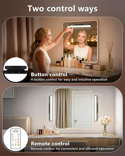 WILLED 5W Vanity Lights for Mirror with Remote Control,Magnetic Stick on Mirror Lights,Adjustable Color Temperatures Magnetic Light Bar for Mirror,Makeup Light for Bedroom, Bathroom(2 Pack)