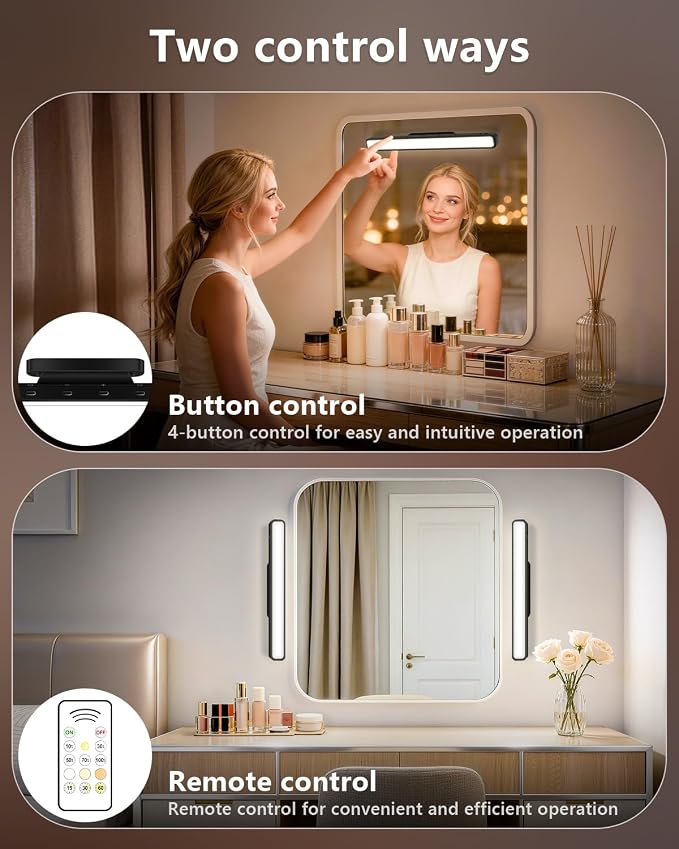 WILLED 5W Vanity Lights for Mirror with Remote Control,Magnetic Stick on Mirror Lights,Adjustable Color Temperatures Magnetic Light Bar for Mirror,Makeup Light for Bedroom, Bathroom(2 Pack)