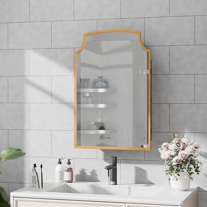 Casaphoria 30" H x 20" W Arched Bathroom Medicine Cabinet with Mirror,Metal Frame Wall Medicine Cabinets Mirrors, Wall Mirror Cabinet, Gold