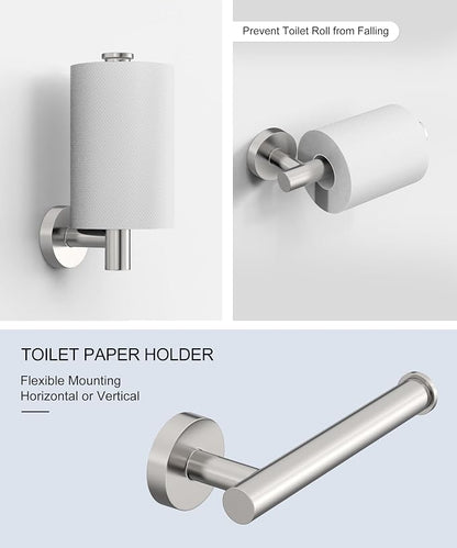 Brushed Nickel Bathroom Hardware Accessories Set 5 Pcs | SUS304 Stainless Steel 26 Inch Hand Towel Bar Toilet Paper Holder Towel Ring Robe Towel Hooks Wall Mounted by HOMEMYSTIQUE