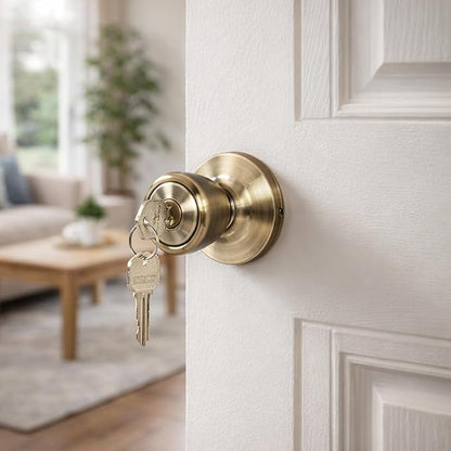 Design House 728345 Terrace 6-Way Universal Keyed Entry Door Knob Antique Brass