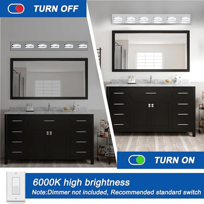 IZORRO LED Modern Bathroom Lights Fixtures(6-Light,Dimmable,360°Rotate),Chrome Acrylic Wall Lighting,Vanity Lights for Bathroom Over Mirror - 6000k 36In （No Assembly Required）