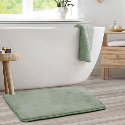 Clara Clark Bathroom Rugs, Velvet Memory Foam Bath Mat, Non-Slip Bath Rugs, Machine Wash, Dries Quickly, Ultra Soft Plush Bath Mats for Bathroom, 20 x 32, Ice Green