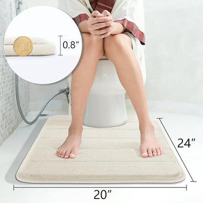 Yimobra Memory Foam Toilet Bath Mat U-Shaped, Commode Contour Rug, Soft and Comfortable, Super Water Absorbent, Non-Slip, Thick, Machine Wash Bathroom Commode Contour Rug, 24 X 20 Inches, Cream