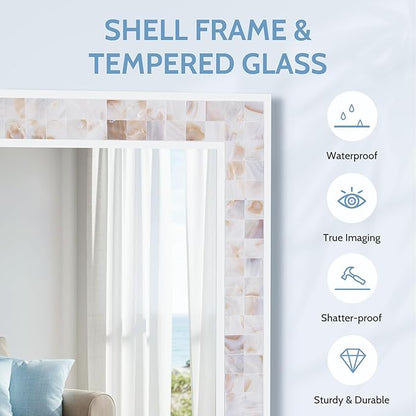 Tanmicoshomy Brown Shell Framed Rectangular Wall Mirrors for Bathroom, 24x36 Inch Mosaic Mirror for Bedroom Living Room or Entryway, Wall Mounted Horizontal or Vertical Hanging