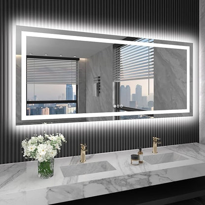 LOAAO 72"X32" LED Bathroom Mirror with Lights, UL Listed | Anti-Fog, Dimmable, 3 Color Temperature, Backlit + Front Lit, Memory Function, Tempered Glass