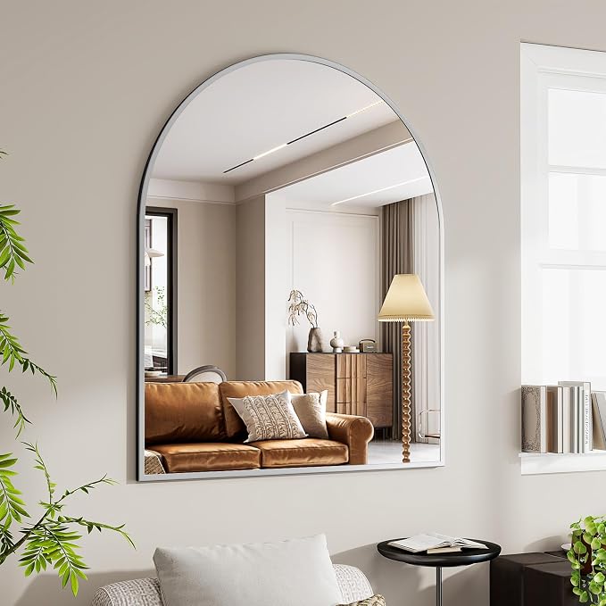 BEAUTYPEAK 36"x48" Arch Bathroom Wall Mirror, Silver | Wall Mounted Vanity Metal Frame Mirror for Bedroom, Entryway, Living Room, Fireplace