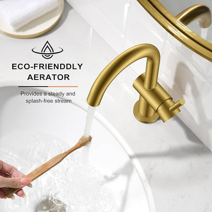 Brushed Gold Single Handle Bathroom Faucet, Single Hole Vanity Faucet | Bathroom Sink Faucet with Pop Up Drain & 6 Inch Deck Plate, Lead-Free cUPC & NSF Certified, 1 Handle Faucet for Vanity RV Bar