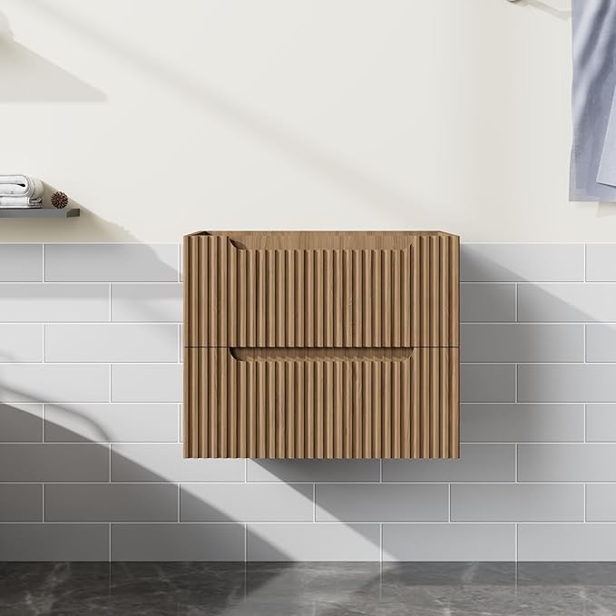 24” Wall-Mount Bathroom Vanity Floating Bathroom Cabinet in Walnut, Sink Basin Not Included