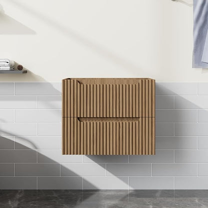 24” Wall-Mount Bathroom Vanity Floating Bathroom Cabinet in Walnut, Sink Basin Not Included