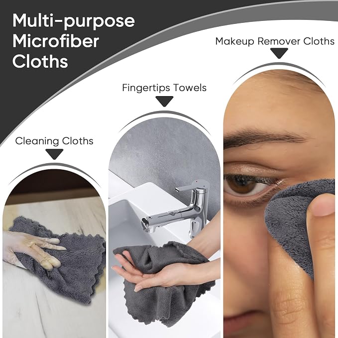 Orighty Washcloths 48 Pack, Ultra Soft Face Towels 12 x 12 inch | Absorbent & Quick Drying Coral Velvet Wash Cloths Bulk, Multi-Purpose Face Cloth for Household, Cleansing and Sport (Grey)