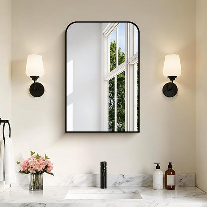 COFENY Bathroom Mirror, 16x24 inch Black Rectangle Wall Mounted Mirror with Thin Frame, Bathroom Vanity Mirrors for Over Sink, Entryway, Living Room, Bedroom