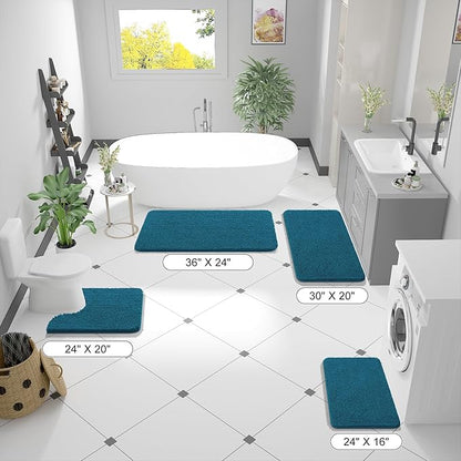 OLANLY Large Bathroom Rugs 40x32, Extra Soft Absorbent Chenille Bath Rugs | Peacock Blue, Quick-Drying Rubber Backing, Washable Bath Mat for Bathroom Floor, Tub and Shower, Home Decor Accessories