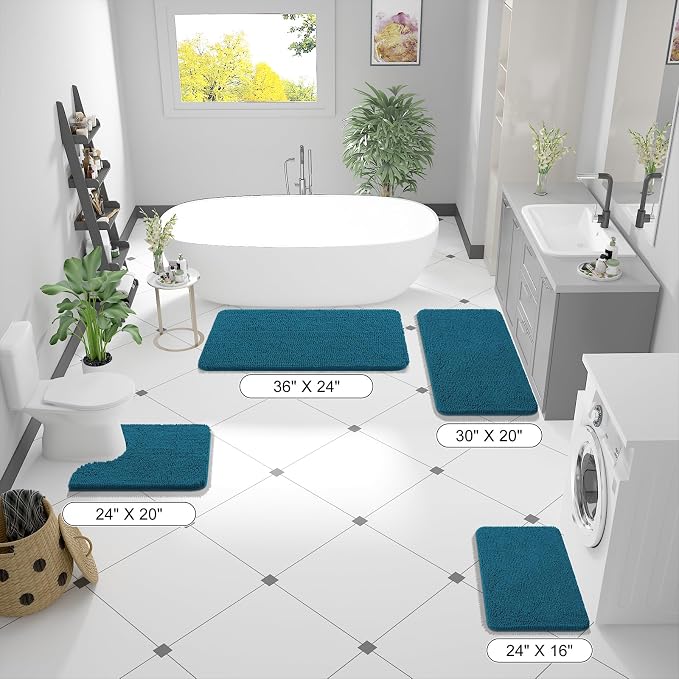 OLANLY Bathroom Runner Rugs 44x24, Extra Soft Absorbent Chenille Bath Rugs | Peacock Blue, Quick-Drying Rubber Backing, Washable Long Bath Mat for Bathroom Floor, Tub and Shower, Home Decor Accessories